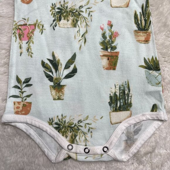 Milkbarn Kid's Green Blue Plants Pattern One Piece Pajama Size 6-12 Months - Picture 7 of 10
